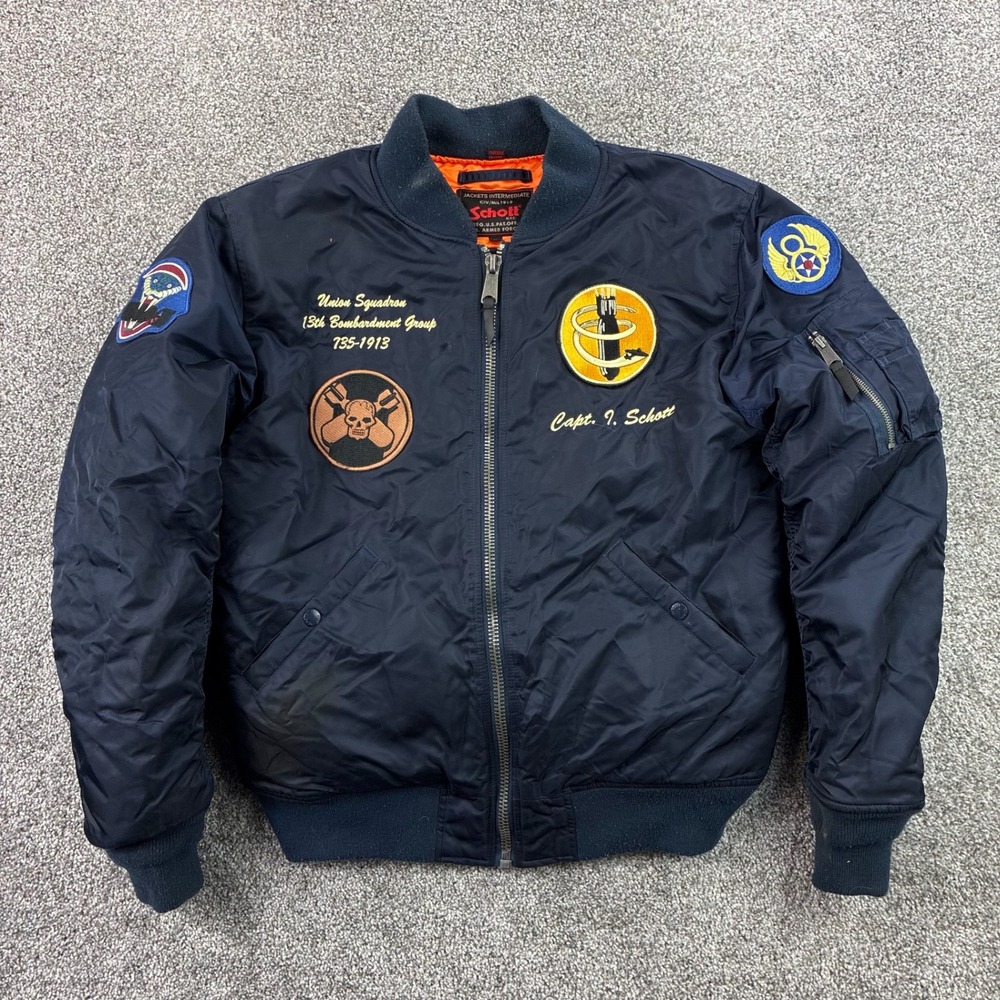 Schott MA-1 Bomber Jacket Mens Medium Navy Blue 13th Bombardment Group B-17